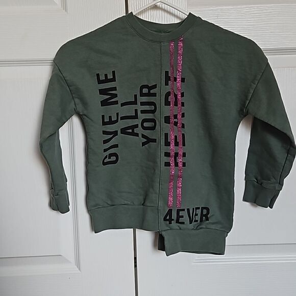 Spark Girl's Asymmetric Hem Long Sleeves Sweater Green/ Pink Size 8 - Picture 2 of 16